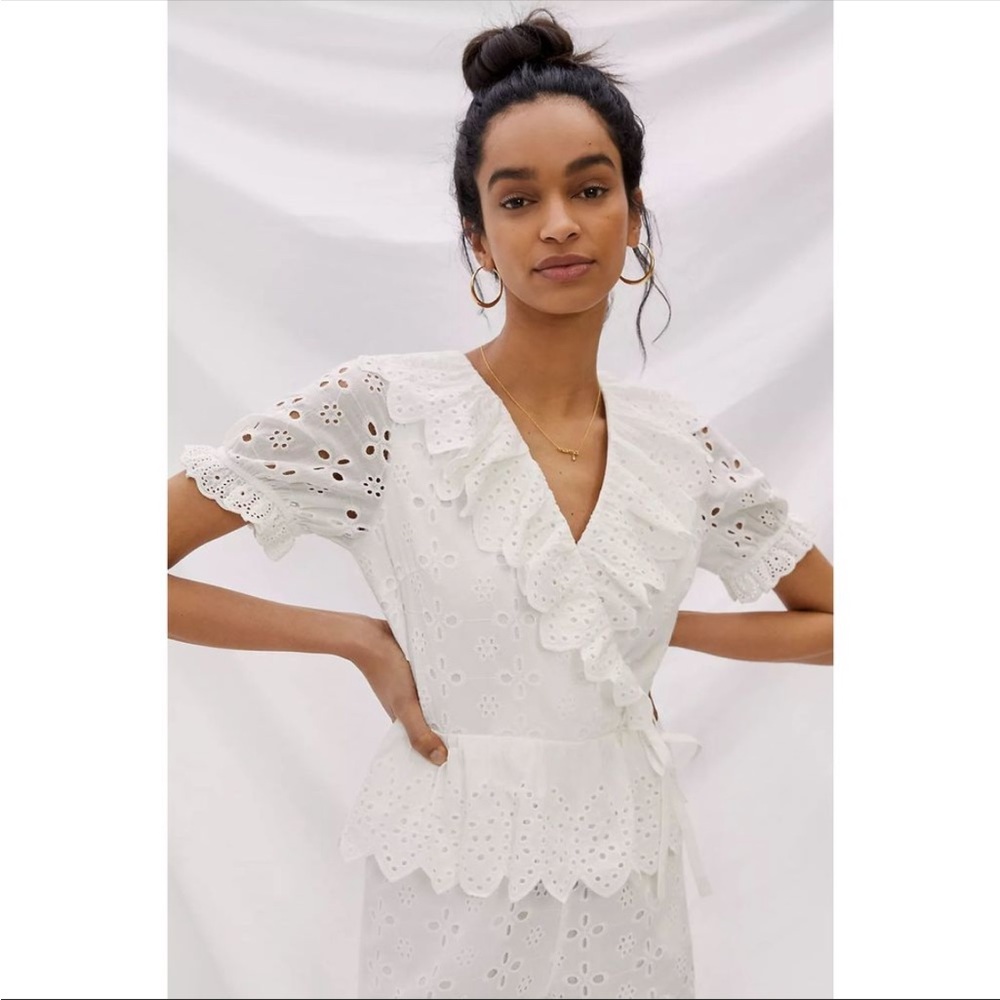 Anthropologie White Eyelet Ruffled Jumpsuit Sz Small